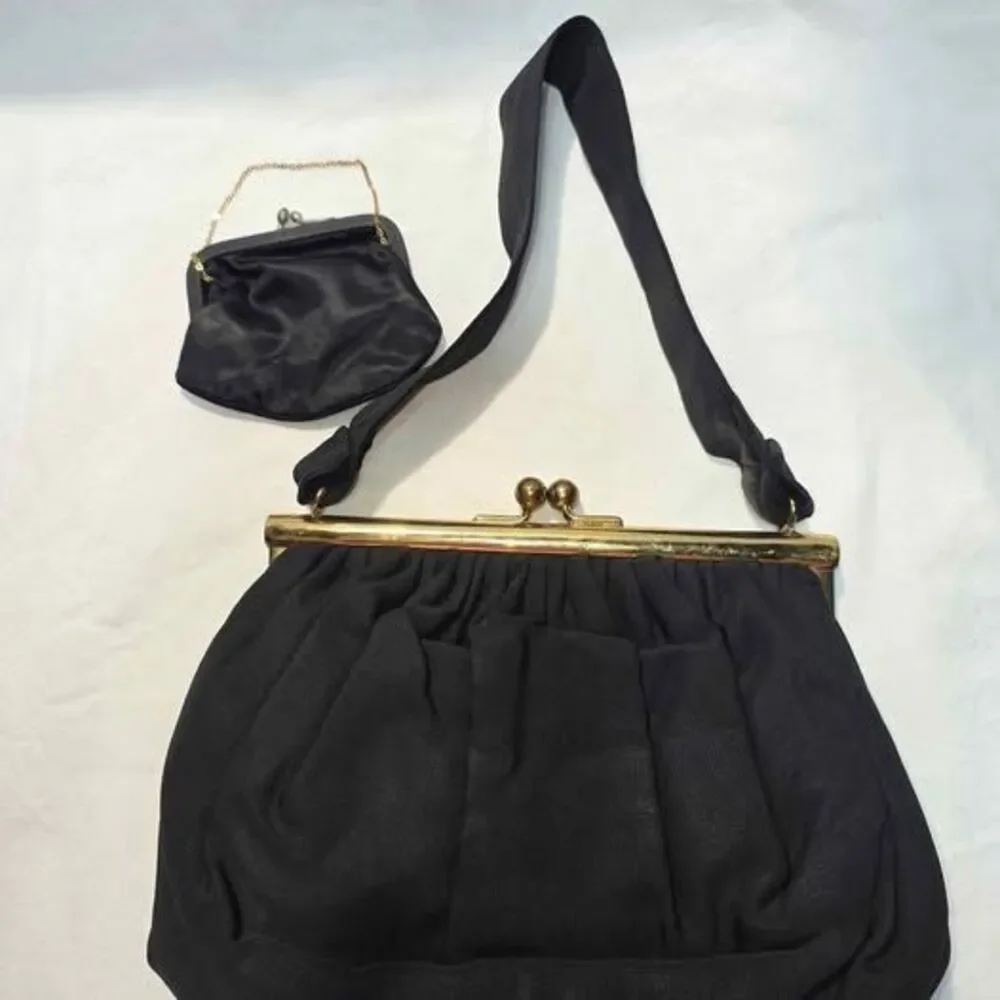 Morris Moskowitz Vintage MM Satin Black Evening Purse coin